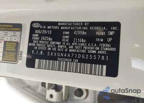 2013 Kia Optima Ex from USA, damaged, VIN 5XXGN4A71DG255781